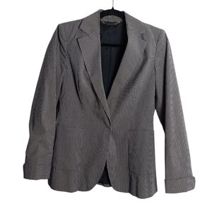 LES COPAINS Striped Blazer Snap Button Closure Jacket in Gray Size 42